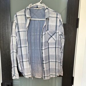 Blue distressed Plaid Shirt